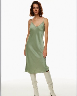 #ad Wilfred S Only Slip Satin Midi Dress Green A Line V Neck Shift Green Babydoll $44.99