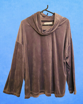 #ad Carole Hockman Size XL Pullover Tunic Velvet Velour Cowl Neck Dusty Purple $15.50