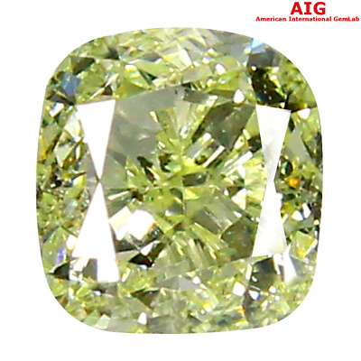 #ad 0.33 ct AIG Certified SI2 Cushion Cut 4 x 3 mm Fancy Greenish Yellow Diamond $310.99