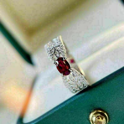 #ad 3Ct Oval Cut Red Ruby Half Eternity Women#x27;s Engagement Ring 925 Sterling Silver $55.65