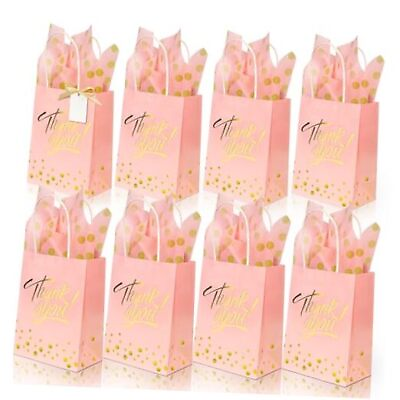#ad 25 Pack Gift Bags with Handles 8.3x6x3.1 Inches Thank You Gift 8 Inch Bags Pink $29.79