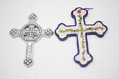 #ad Catholic Crosses Crucifixes Ceramic and Cast Aluminum Marked Mexico 60s 70s ? $56.78
