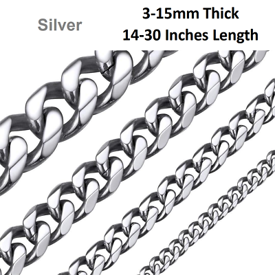 #ad *UK Shop* STAINLESS STEEL 316L SILVER 3 15MM 14 30quot; MENS CURB CHAIN NECKLACE MAN GBP 13.49