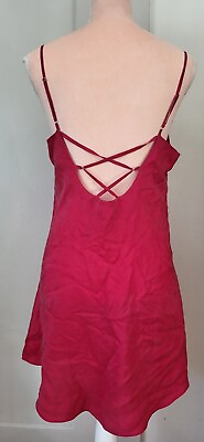 #ad Vintage Corinna 100% silk strappy back pink chemise nightie slip dress pajamas M $34.00