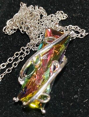 #ad Silver chain rainbow Quartz necklace $5.75