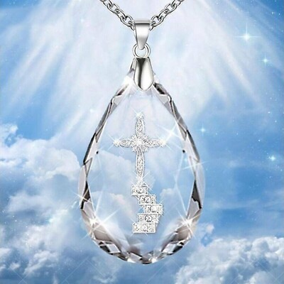 #ad Women Cross Necklace Pendant Charm Cubic Zircon Silver Plated Jewelry Simulated $3.99
