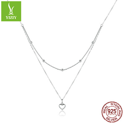 Authentic 925 Sterling Silver Love heart double layer Necklace Chain For Women $18.09