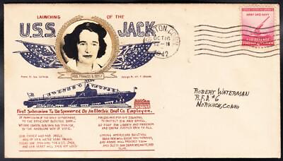 #ad WWII Submarine USS JACK SS 259 LAUNCHING Spader Photo Cachet Naval Cover C1169D $6.95