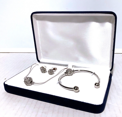 #ad #ad Jewelry Set Made with Swarovski Crystals Necklace Bracelet Earrings Silver Tone $28.99