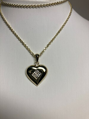 #ad 14k yellow gold 0.25 Ct Diamond Heart Pendant Necklace Invisible Set 16” Chain $750.00