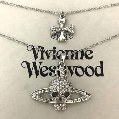 #ad Vivienne Westwood Necklace Double Chain Skull Orb Silver 48cm IN BOX $138.84