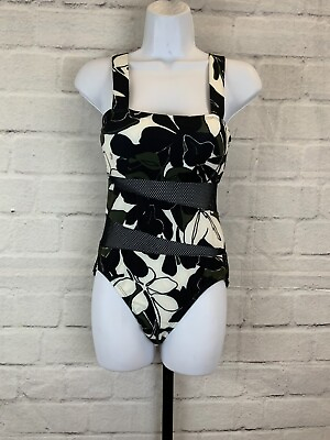 #ad Carmen Marc Valvo Printed Mesh One Piece Swimsuit Women#x27;s Size 8 NEW MSRP $106 $18.99
