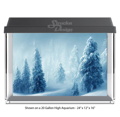 #ad Winter Forest Snowy Pine Polyester Fish Tank Glass Backdrop Aquarium Background $95.25