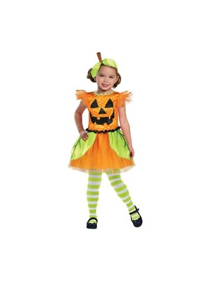 #ad Pumpkin Halloween Costume Girls Dress Headband Jack O Lantern Small 6 6X NWT $14.99