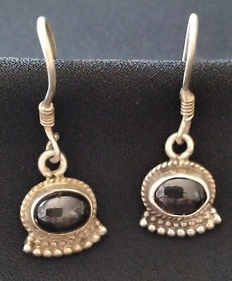 #ad Vintage Sterling Black Dangle Earrings solid 925 silver 3.3g $32.99