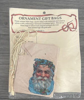 #ad Vintage NOS Ornament Gift Bags Christmas Made in USA 1991 Four With Gold Cords $12.00