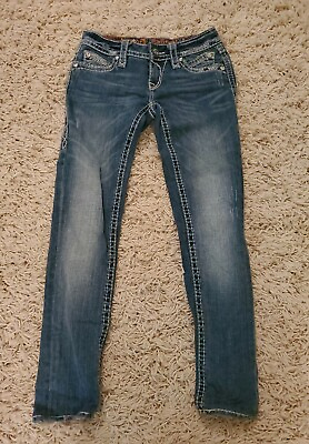 #ad Rock Revival Elena Medium Wash Flap Pocket Bling Skinny Jeans Size 25x29 $42.35