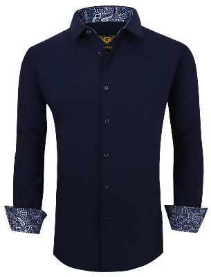 #ad Mens PREMIERE NAVY BLUE Long Sleeve BUTTON UP Dress Shirt 4 Way Stretch 759 $44.98