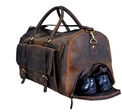 #ad Leather Duffel Bag Large Single Pocket Travel Tote Gym Carryon Overnight Bag1 $146.68