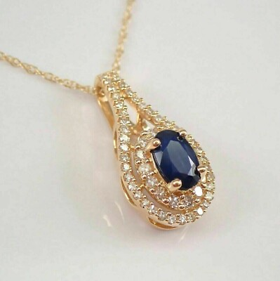 #ad 2 Carat Lab Created Blue Sapphire Women#x27;s Halo Pendant Yellow Gold Plated Silver $267.14