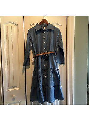 #ad NWOT Shi Long Fashion three quarter length sleeve blue dress size medium $7.99