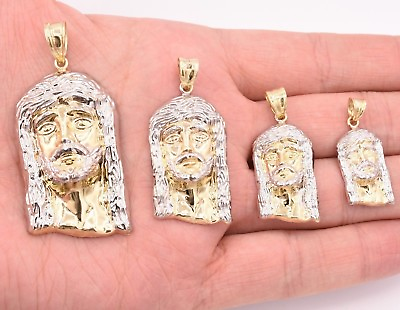 #ad Men#x27;s Diamond Cut Jesus Head Charm Pendant Real 10K Yellow White Gold ALL SIZES $274.99
