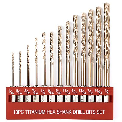#ad 13 Pcs Titanium Coated Twist Hex Shank Drill Bit Set 135 Degree Tip HSS Impa... $16.16