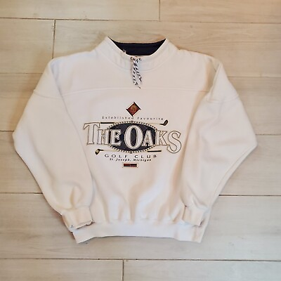 #ad Vintage 90s The Oaks Golf Club Pullover Sweatshirt White Men#x27;s Size Med $22.50