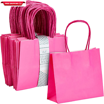#ad 50 Pack Mini Pink Gift Bags with Handles Bulk Kraft Party Favor Bags 6 X 5 X 2 $33.71