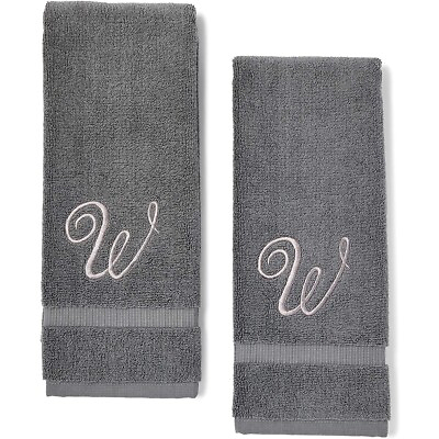 Monogrammed Hand Towels Letter W Embroidered Gift 16 x 30 in Grey Set of 2 $16.99