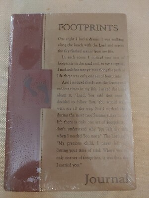 #ad Christian Art Gifts Brown Faux Leather Journal Footprints 2005 New Sealed $12.95
