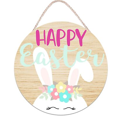 #ad Easter Door Decorations Happy Easter Bunny Wooden Door Hanger Bunny Hanging D... $12.69