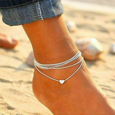 #ad #ad Fashion Love Heart Ankle Bracelet Foot Chain 925 Silver White Women Anklet Gifts $2.99