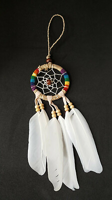 #ad White Dream Catcher Net Ojibwe Feather Circular Hanging Home Decor Long 10quot; $17.50
