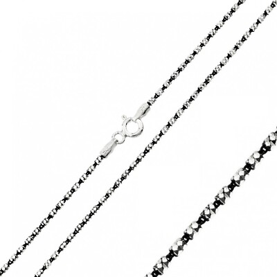 #ad Sterling Silver Black Rhodium Plated Diamond Cut 1.5mm Tube Link Chain Necklace $18.99