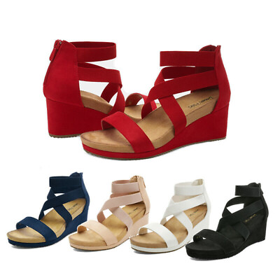 #ad DREAM PAIRS Womens Open Toe Elastic Ankle Strap Platform Wedge Sandals $28.99