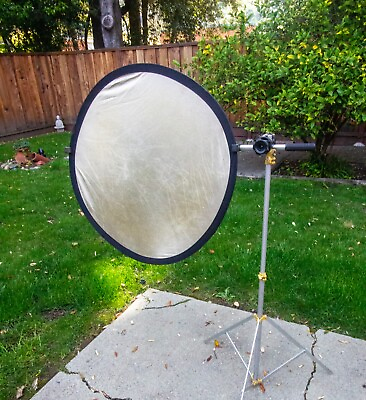 #ad Gold Silver Light Reflector with Manfrotto Reflector Holder stand FREE SHIPPING $79.95
