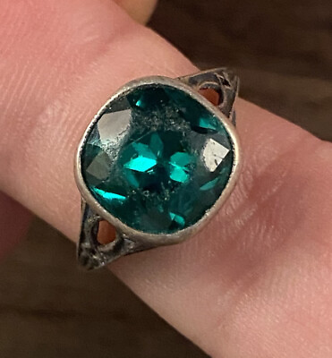 #ad Emerald Sterling Silver Ring Size 7 $49.95