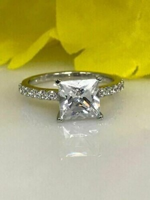 #ad 925 Sterling Silver Princess Cut Diamond Lab Created 2Ct Lady Wedding Ring Women $53.00