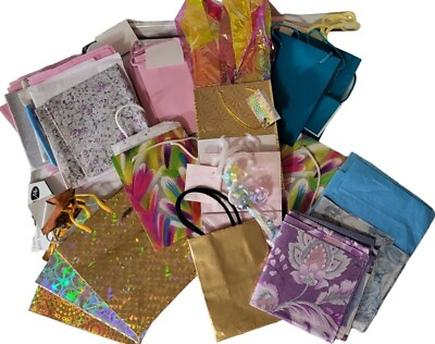 #ad #ad Lot Of 12 Small Solid Colors Foil Gift Bags Bundle W Some Tissue Paper $17.99