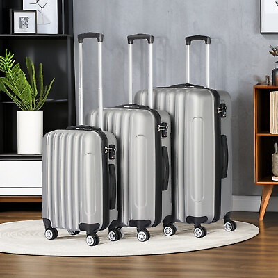 #ad 3PCS Silver Gray Portable Trolley Luggage Suitcase Rolling Travel Suitcase Set $121.99