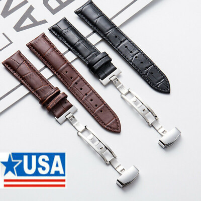 #ad 20mm 22mm Genuine Leather Watch Band Alligator Deployment Clasp Universal Strap $12.95