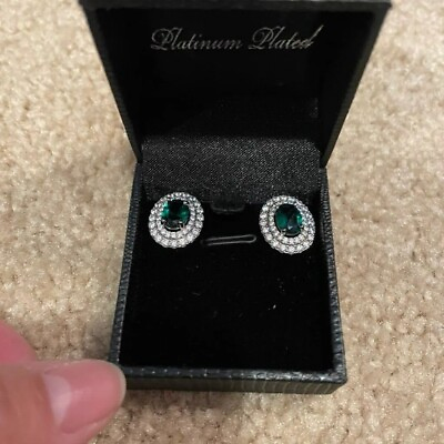#ad Gold Coast Green Emerald Platinum Plated Earrings NEW $25.00