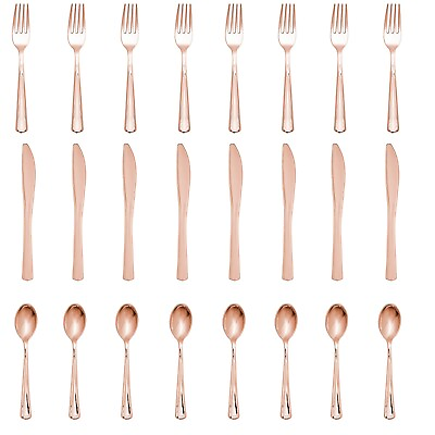 #ad 24 Pcs Set Rose Gold Assorted Plastic Cutlery Party Supply Set All Occasion $9.99
