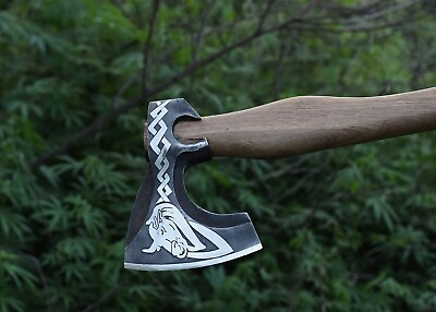 #ad Throwing Axe Viking Beard Axe Long Ash Handle Axe 18quot; Hatchet Engraved Axe Head $109.99