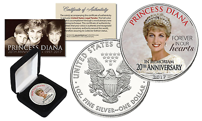 #ad PRINCESS DIANA 20th Anniversary 1oz .999 SILVER AMERICAN EAGLE U.S. COIN w BOX $89.95