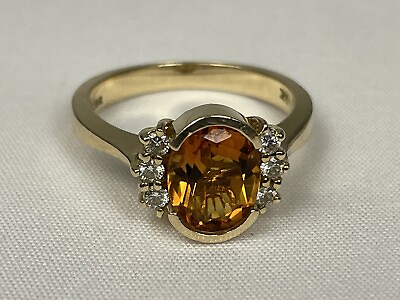 #ad 4.28g KRISTINA Solid 14k Yellow Gold oval Citrine Diamond Ring Sz 7 $510.00