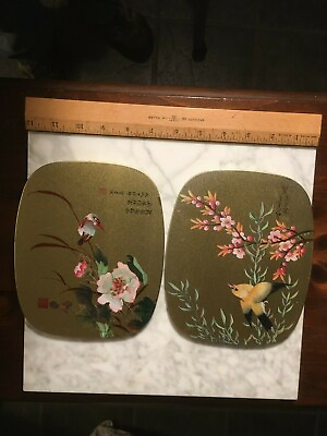 #ad PAIR OF BEAUTIFULLY DECORATED JAPANESE HOT PLATES WITH CORK BOTTOMS $3.95