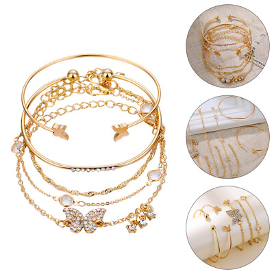 #ad 5 Pcs Butterflies Bracelet Delicate Wrist Chain Bohemian Decor for Women Metal $8.48