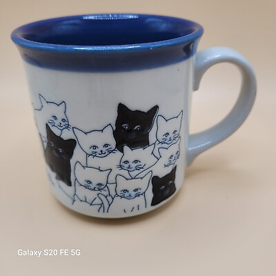 #ad Blue Otagiri Cat Mug Vintage Coffee or Tea Mug Dark Blue Black Cream Rare C $56.57